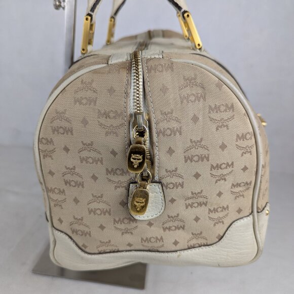 MCM Munchen Visetos Coated Canvas Bowler Monogram Beige Top Handle Charm BAG - Picture 7 of 16